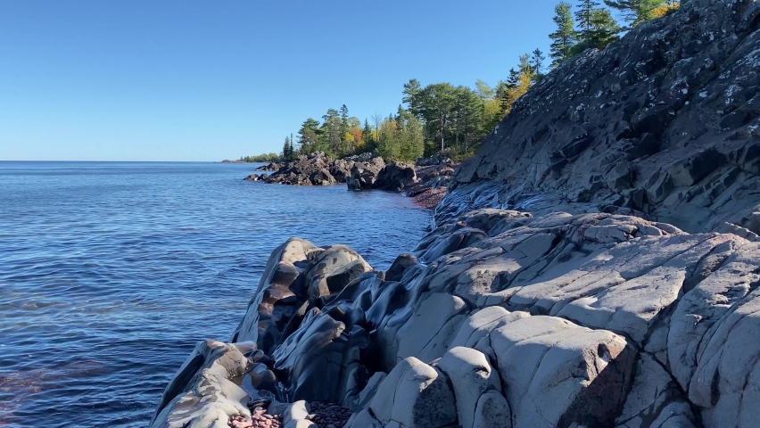 Rocky cliffs on Lake Superior in Eagle Harbor, Michigan on the Keweenaw Peninsula