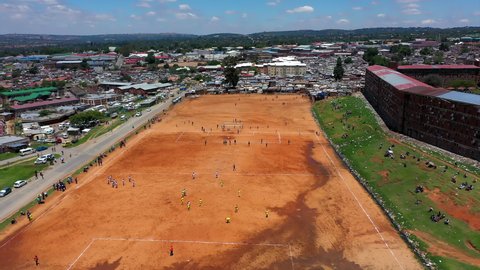 Johannesburg , South Africa - 11 16 2021: Africa Kids Playing Soccer field on a big field