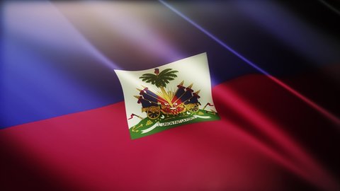 4k Haiti National flag slow waving with visible wrinkles in Haitian wind blue sky seamless loop background.A fully digital rendering,animation loops at 40 seconds,smooth texture. 