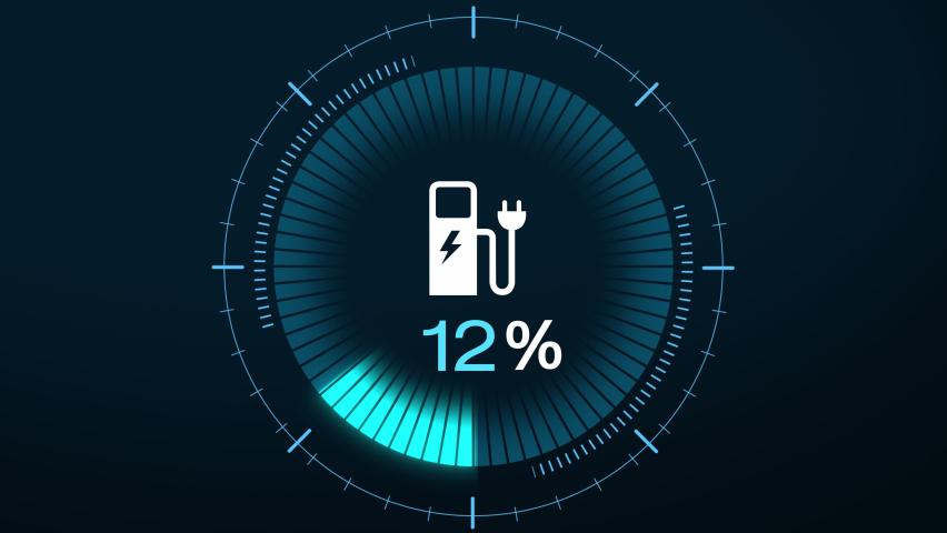 Electric car dashboard display. Electric Car Charging Indicating the Progress of the Charging, electric vehicle battery indicator showing an increasing battery charge | Shutterstock HD Video #1082770753