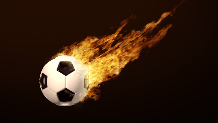 Animated soccer Ball on Fire Burning rotating soccer ball bright flamy symbol on the black background 3D rendering