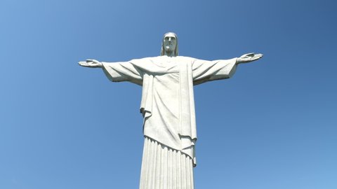 Rio de Janeiro, Brazil - Nov 23 21: Famous statue of Christ The Redeemer. Cristo Redentor. Jesus Statue on Corcovado mountain, 4K footage.
