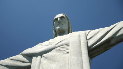 Rio de Janeiro, Brazil - Nov 23 21: Famous statue of Christ The Redeemer. Cristo Redentor. Jesus Statue on Corcovado mountain, 4K footage.