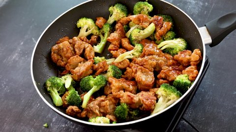 Cooking Orange Chicken and Broccoli