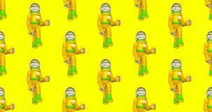 4k motion design. 3d animation seamless pattern. Funny cute Robot character Video can be used as vertical banner and square
