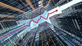 Graphs and Diagrams Growing on Modern Buildings. Abstract Business Style 3d Animation. Red Arrow Graph, Digital Data and Diagrams Over Glass Walls of Skyscrapers. Business Concept 4k UHD 3840x2160. - Powered by Shutterstock - Get 15% off with code: PIKWIZARD15