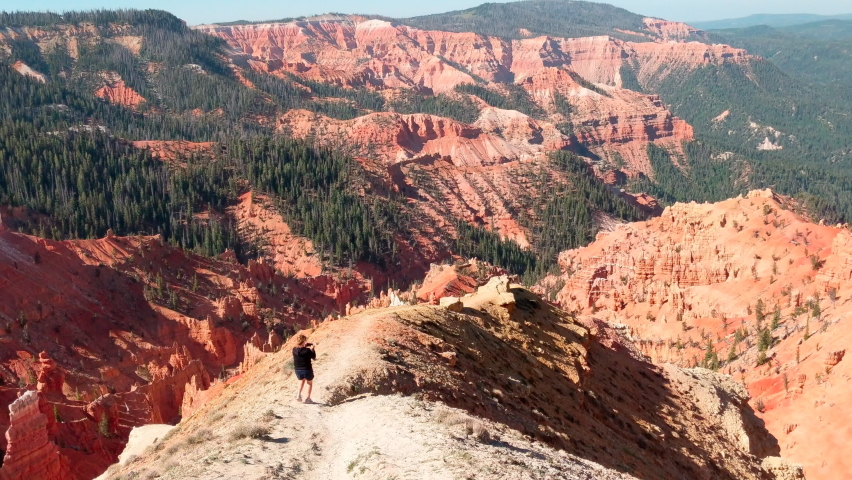 Woman hiking in the Badlands of South Dakota