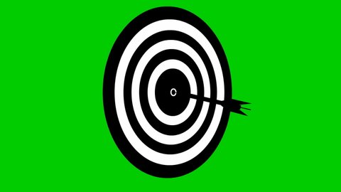 Animated white target with a dart. Concept of marketing, result, goal, win, intention, purpose. Illustration isolated on green background.