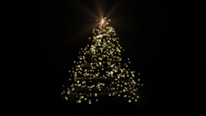 Christmas tree appearing animation with lights and flares.Christmas Tree Growing.Make your Christmas Card and New Year Eve perfect adding appearing Christmas Tree.Black background for alpha channel