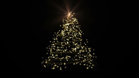 Christmas tree appearing animation with lights and flares.Christmas Tree Growing.Make your Christmas Card and New Year Eve perfect adding appearing Christmas Tree.Black background for alpha channel