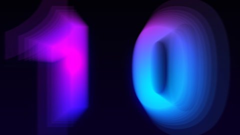 Purple and blue Neon Light 10 Seconds Countdown on black background. Running dynamic light. Timer from 10 to 0 seconds. New Year. 4K Video UHD.