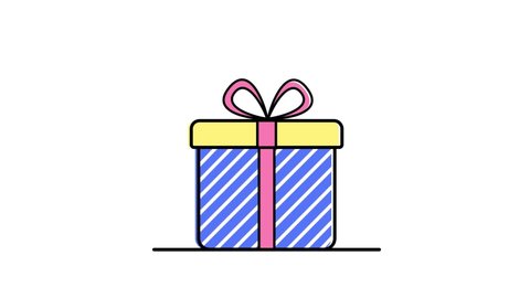 Animation with gift, hearts. Holiday icon for logo. Dynamic, minimalistic web design. Present for Birthday, holiday, party, valentine's day, Christmas, New Year. Vector illustration. 2D, flat.