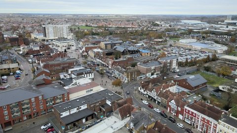 Hoddesdon Hertfordshire town centre UK Aerial Drone point of view,