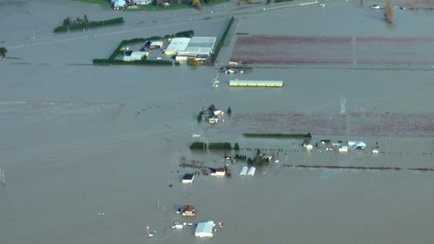 Submerged Houses And Farms After Catastrophic Flooding In Abbotsford, British Columbia, Canada. - aerial