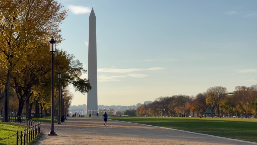 Washington, DC, United States - November 17, 2021: The Washington Monument as seen from The Mall.