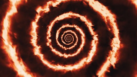 Seamlessly looping flames spiral. Animated recursion background.