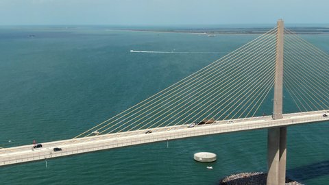 Tampa Bay Skyway Bridge Aerial DRONE