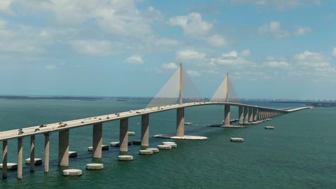 Tampa Bay Skyway Bridge Aerial DRONE