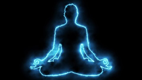 Inner journey of a meditating person with Energy body and aura in Meditation Concept. Animation to enhance mind power and strength
