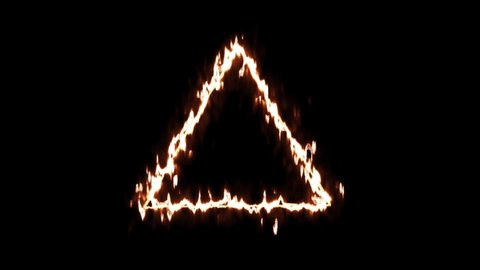 Gradually Burning Triangle with Fire Flames isolated in black background. Triangular Shape Borders burn. 3 Templates isolated on black	
