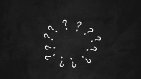 Question mark Opener Animation on Chalkboard Background With Copy Space. Questions marks and confusion Blackboard Animated Symbol Intro.	
