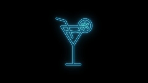 Neon cocktail bar drink collection ,on  on black background. Seamless looping. 4K animation.