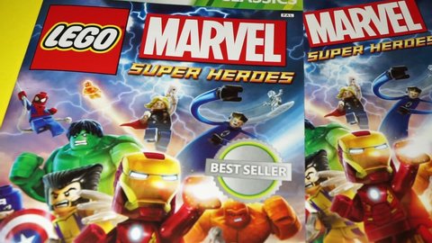 Rome, Italy - November 18, 2021, detail of LEGO Marvel's Avengers 2016 Lego action and adventure video game, developed by Traveller's Tales, Warner Bros, under license from Marvel and Disney.