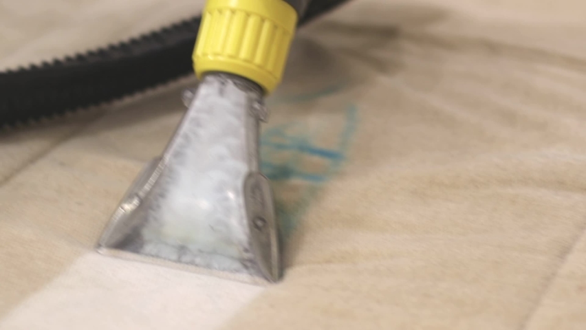 Close up footage of cleaning Sofa with vacuum cleaner and detergent, Before and after view | Shutterstock HD Video #1082836141
