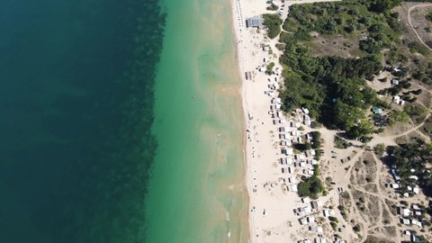 Aerial view of Gradina (Garden) Beach near town of Sozopol, Burgas Region, Bulgaria 