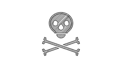 Black line Skull on crossbones icon isolated on white background. Happy Halloween party. 4K Video motion graphic animation.