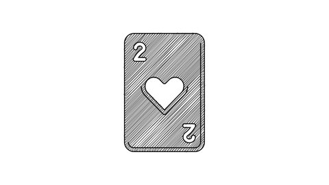 Black line Playing card with heart symbol icon isolated on white background. Casino gambling. 4K Video motion graphic animation.