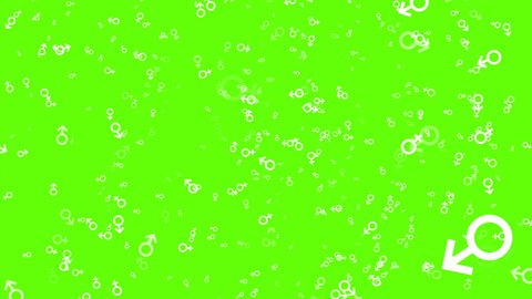 Male and female symbols on a green screen. Abstract motion graphic with gender symbols on a green background