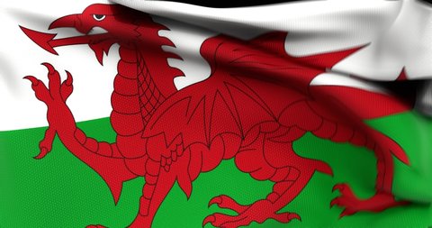 Flag of Wales Waving 3D Animation Close up, 4K UHD 60 FPS 
