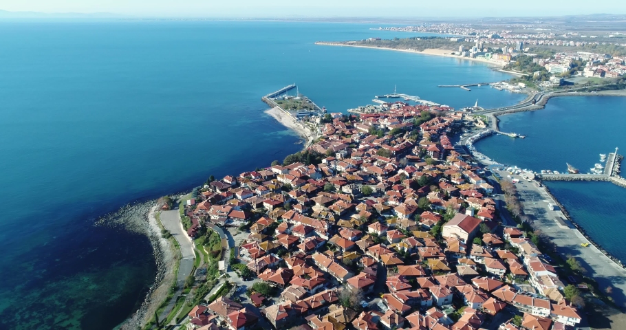 4K aerial footage of Nessebar, ancient city on the Black Sea coast of Bulgaria. 
