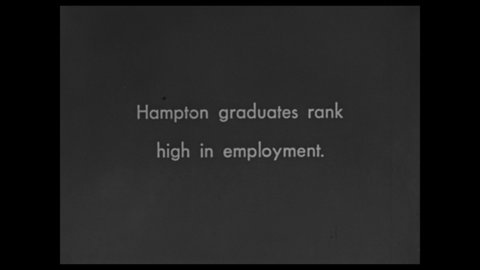 1940s: Caption reads "HAMPTON GRADUATES RANK HIGH IN EMPLOYMENT." List shows "GRADUATES PLACED IN THE LAST FIVE YEARS."