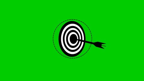 Animated black target with a dart. Concept of marketing, result, goal, win, intention, purpose. Illustration isolated on green background.
