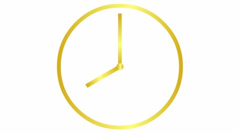 Animated clock. Gold linear watch. Concept of time, deadline. Looped video. Vector illustration isolated on white background.
