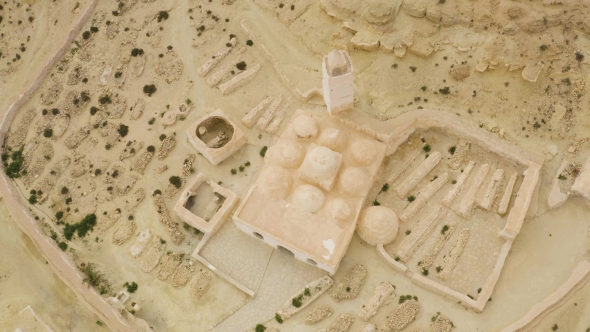 Mosque Rgoud Sabaa, Desert, Tataouine, 4K Drone