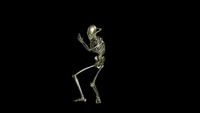 Skeleton dancing. Seamless loop animation on black background, house dance, Ghost character, Dancing Skull, video with luma matte, 3d render