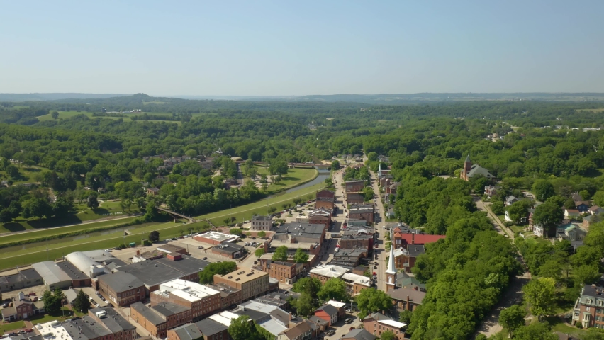 High Aerial View of Galena, Illinois in Summer