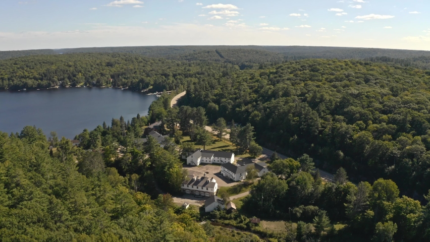 Lakeside buildings, Frost center in Ontario Canada, near Dorset in summer season