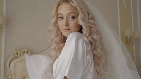 morning of the bride at the hotel. beautiful blonde.Beauty bride sensual video 