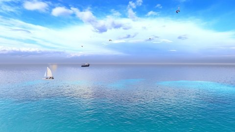 4K. Palm trees and sea, sunny summer day in the Atlantic ocean. Dubai, United Arab Emirates.
 3D Animation.