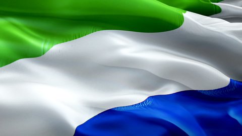 Salone flag. 3d Sierra Leone flag waving video. Sign of Sierra Leone seamless loop animation. Salone flag HD resolution Background. Sierra Leone flag Closeup 1080p HD video for Independence Day,Victor