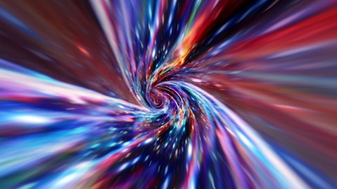 Loop of Abstract hypnotic dark multicolored hyperspace vortex warp tunnel through time and space animation.  Loop Sci-Fi interstellar travel through wormhole in hyperspace vortex tunnel. 
