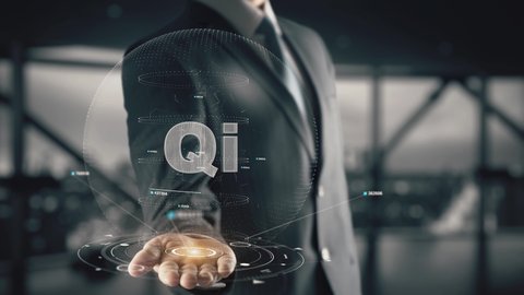 QI with hologram businessman concept