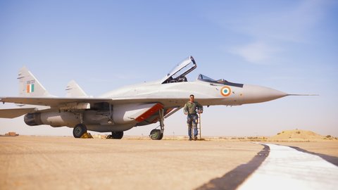 Rajasthan, India - February 12, 2019: An Indian Air Force MiG-29 Fighter jet Pilot