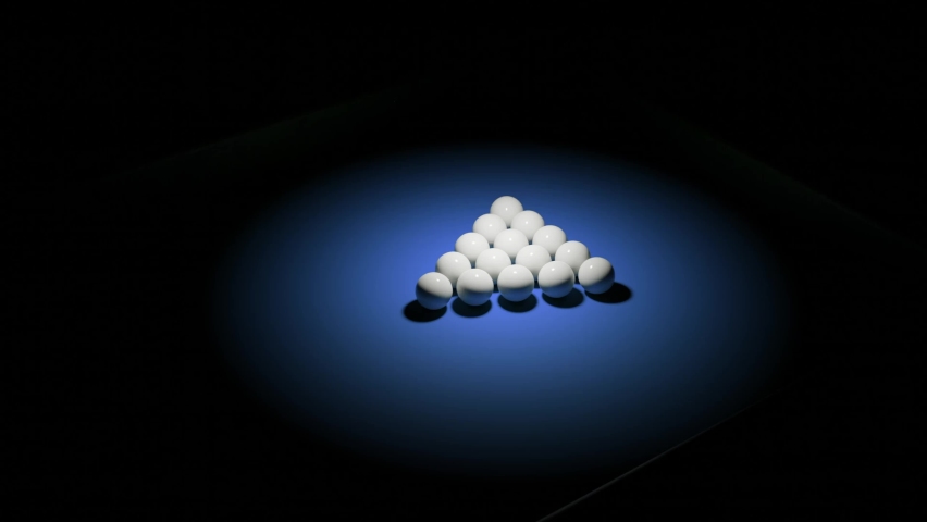 3D billiard animation. Design. Selective light over triangle of balls on billiard table. Breaking triangle of billiard balls | Shutterstock HD Video #1082895610