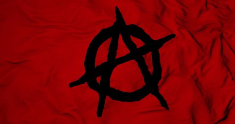 Full frame close-up on a waving Anarchist flag in 3D rendering.