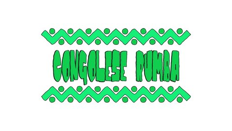 Congolese rumba music style. Animation text. 4K video. Funny cartoon letters on White background. Music Congolese rumba for title concert, national musical festival, broadcast, media podcast, adv.